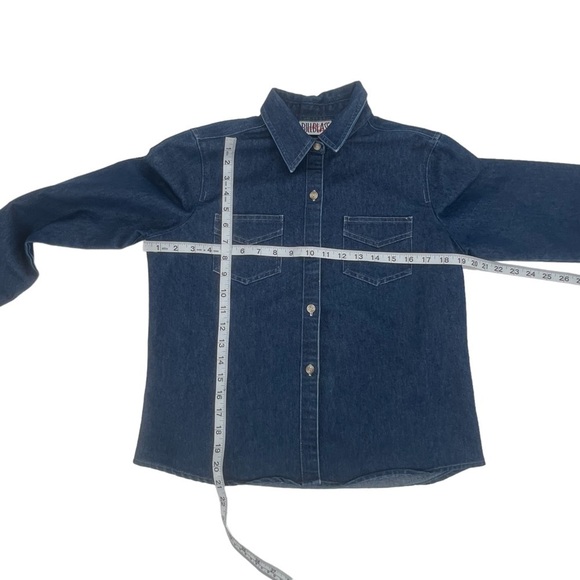 Bill Blass Silver Stitched Jean Shirt Size Petite Medium Women’s - Picture 4 of 5